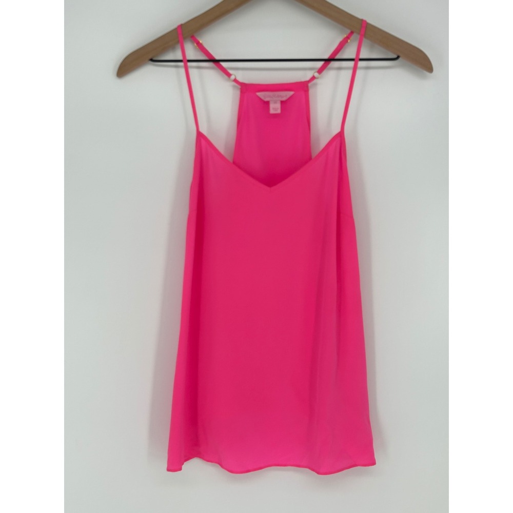 Lilly Pulitzer Dusk Tank 100% Silk Pink Racerback Cami V-Neck Top X-Small 53718